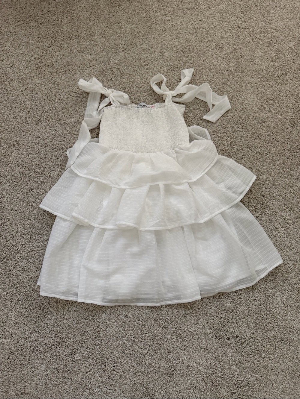 Hello Molly White Tiered Ruffle Sundress with Tie Straps